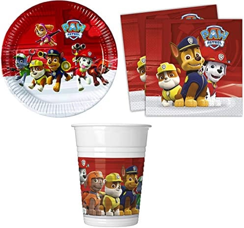 ILS I LOVE SHOPPING Kit de fête 8 personnes avec 8 assiettes, 8 verres et serviettes (Paw Patrol Marshall)