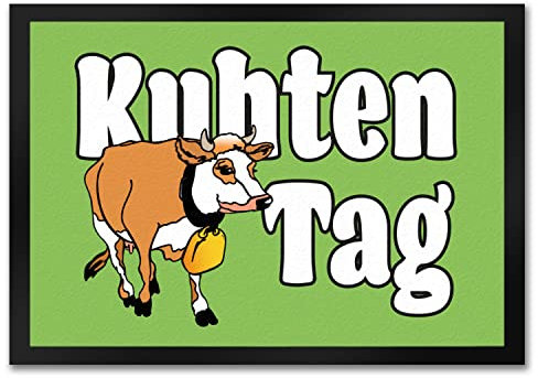 speecheese Kuhten Tag Fußmatte in 35x50 cm in grün mit Kuh zum Thema Bauernhof besonderer Fußabtreter um den Hausflur zu dekorieren für Liebhaber von Kuh Milch Bauer Willkommen