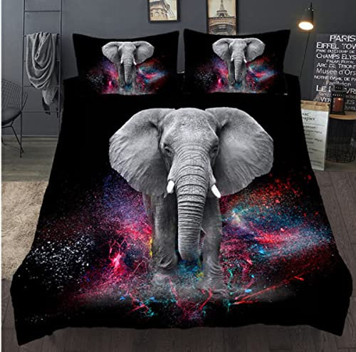 NDXRWDZR Bettwäsche 155x220 Schwarzer Elefant Bettwäsche-Set mit Reißverschluss Schließung Bettbezug für Kinder Jungs Weicher Atmungsaktive Mikrofaser Bettwäsche + 2 Kopfkissenbezug 80x80 cm