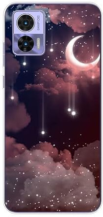 KARTXITAI Hülle Kompatibel mit Motorola Edge 30 Neo, Stoßfeste Schutzhülle mit Weiche Silikon Bumper Case Handyhülle Anti-Kratzt Transparent Rückseite - Sterne,Mond,Wolken,Himmel