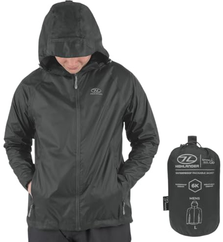Highlander Wasserdichte Herren-Jacke – Stow & Go Packaway Jacke – Ultimativer wasserdichter Schutz, leicht und atmungsaktiv, perfekt für Alltag und Outdoor-Abenteuer, grau, XL