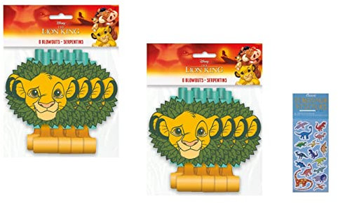 Unique Lion King Birthday Baby Party Supplies Bundle Pack includes 16 Party Blowouts and 1 Dinosaur Sticker Sheet