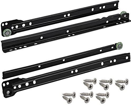 Stahlia (1 Paar) Schubladenschienen Rollenführung Teilauszug Schwarz 550mm Schubladenauszug Schienen Führungsschiene Schienen mit Rollen Laufschiene