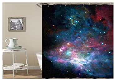 Gualiy Rideaux Douche Tissu, Ciel Étoile Rideaux de Douche avec Crochets 90x180 cm Vert Foncé Rideau de Douche