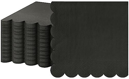 Fuutreo Lot de 100 serviettes de cocktail festonnées en papier épais jetables pour mariage, dîner, anniversaire, 12,7 x 12,7 cm (noir)