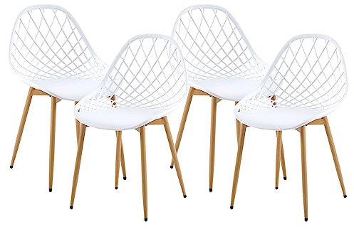 anrekl Set von 4 stilvollen minimalistischen Esszimmerstühlen, Küchenstühlen, Wohnzimmerstühlen, Hohlstuhl, geeignet für Küche, Esszimmer, Wohnzimmer, Büro, Café, Metallbeine (Weiß)