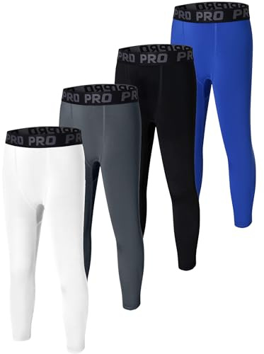 EXARUS 4 Pack Youth Boys Compression Leggings Teen Sport Pants Set 2 10Y