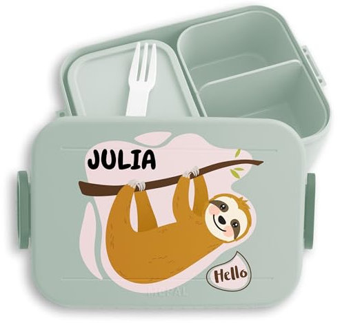 Kinder Bento Box Midi für Mepal Bentobox - Faultier Brotbox Faulenzer Lunchbox Faultiermotiv I - 900 ml - Sage Grün - brotdose kindergarten faultieren name snackdose brotzeitbox
