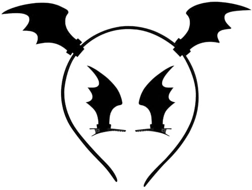 1 Fledermausflügel Stirnband+1 Paar Halloween-Fledermaus-Haarspangen,Cosplay Zubehör,Damen Halloween Kostüme Fledermaus Haarschmuck,Halloween Party Zubehör (Schwarz)