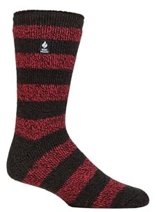 HEAT HOLDERS SOCKSHOP Mens 2.3 TOG Patterned and Plain Thermal Socks Pack of 1 (6-11, Palermo Chunky Stripe Charcoal/Red)