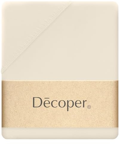 Decoper ® Mako-Feinjersey Spannbettlaken aus 100% Baumwolle | Atmungsaktiv & kuschelig weich | Oeko-Tex Zertifiziert | bis 25 cm Matratzenhöhe | 180-200 cm x 200 cm | Farbe Champagner