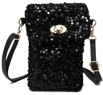Ever Bloom kleine Damen Umhängetasche Party Handtasche mit Glitzer, Party Tasche Farbe:Schwarz