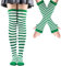 Mayoii Oberschenkelhohe Socken, fingerlose Handschuhe, Set, lange Socken für Damen und Mädchen, Arm- und Beinwärmer, Grün und Weiß gestreift, M-L