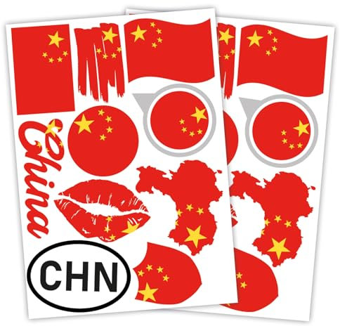 Finest Folia 2er Set DIN A4 Länderaufkleber Fahne Aufkleber Länderfahne Flagge für Auto Motorrad Sticker Länderflagge selbstklebend wetterfest R217 (14 China)