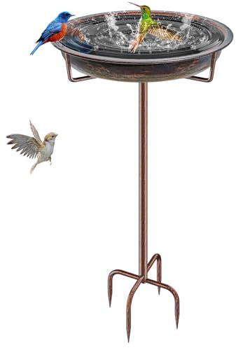 KHayRovies Metall-Vogeltränke, 91,9 cm hoch, freistehend mit 4 Zinken und Bodenpfahl, für Garten, Hof, Rasen, Vogelfutterspender und Dekoration, Retro-Kupfer, wetterfest