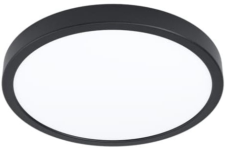 EGLO LED Deckenleuchte Fueva 5, Ø 28,5 cm, runde Deckenlampe mit Bewegungsmelder, Aufbaulampe aus Metall in Schwarz und Kunststoff in Weiß, Deckenbeleuchtung warmweiß