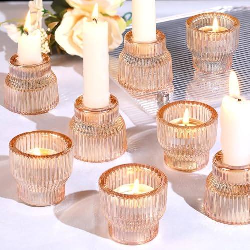 12 Stück Gold Stabkerzenhalter, Kerzenständer Glas, Teelichthalter für Hochzeit, Tischdekorationen, Votivkerzenhalter für Party Weihnachten Tischdeko