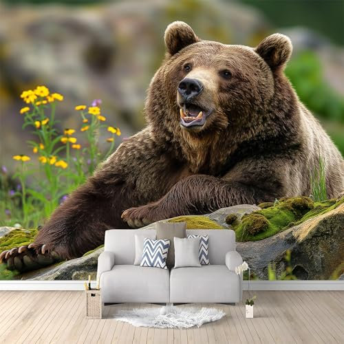 Papier Peint intissé Animal Ours Brun 350x256 cm Papier Peint Photo Panoramique, Poster Geant Mural Personnalisé 3D, pour Salon Cuisines Chambre Adulte Enfant Décor Murale