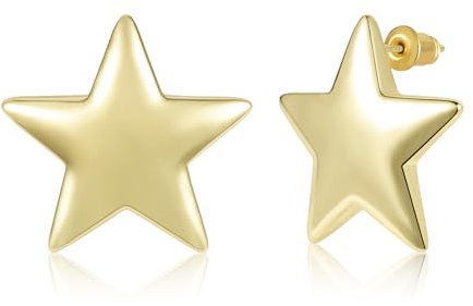 Gold Ohrringe Ohrstecker für Damen, 14 Karat Gold Große Stern Ohrstecker Hypoallergen Große Geometrisch Ohrringe Einfache Ohrstecker für Damen Mädchen