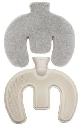U-Shaped Neck & Shoulder Hot Water Bottle with Washable Plush Cover for Pain Relief - 1L, Grey