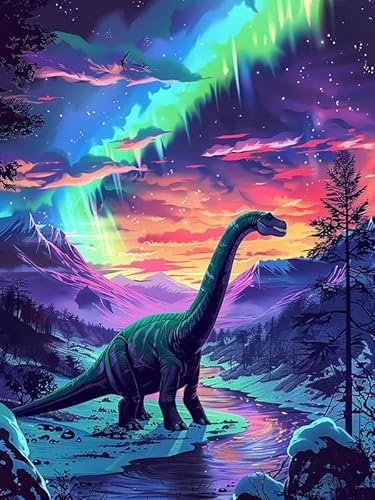 MOMAKA 5D Diamond Painting Kits Dinosaurier-Aurora,für Erwachsene, DIY Diamant Malerei Full Drill Set Tier, Runde Diamant Arts Craft Cross Stickerei Malerei Kits für die Home Wanddekoration 30x40cm-47