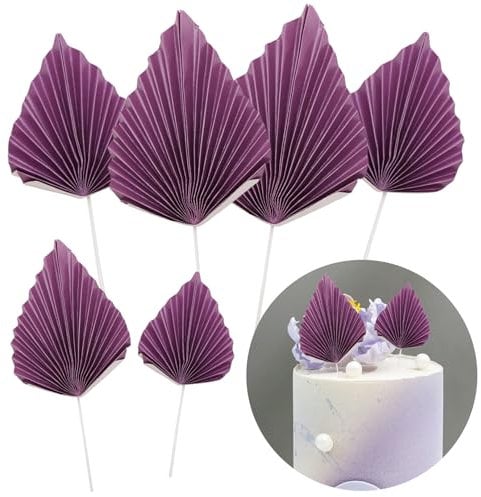 8Pcs Paper Palm Fan Cake Toppers Purple Palm Spears for Cakes Purple Palm Leaf Cake Topper Fan Cake Decorations for Insert Craft DIY Cake Wedding Bridal Birthday Shower Anniversary Party