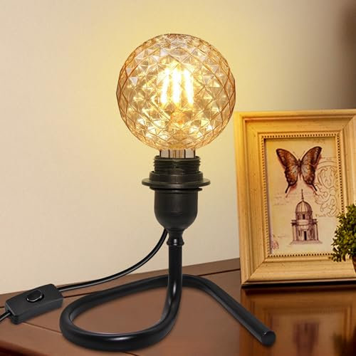 LQUNFYL Table Lamp with E27 Base, Black Metal, 240CM Cable, DIY Vintage Retro Industrial Modern Bedside Table Lamp Fitting Kit for Bedroom (No Bulb)