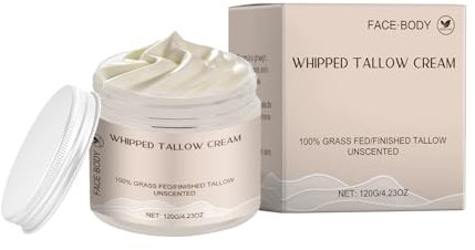 Whipped Tallow Cream for Face and Body, Organic 100% Grass-Fed Beef Tallow Moisturiser with Avocado Oil, Unscented Tallow and Honey Balm, Natural Skin Care Solution, 120g