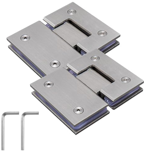 KAFENDA 90 Degree Shower Door Hinges, Heavy Duty Frameless Glass Door Hinges Stainless Steel Bathroom Gate Clamp for 8-12 mm Toughened Glass, Rust & Corrosion Resistance (180 Degree)