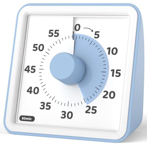 LIORQUE Minuteur Visuel Timer Enfant, 60 Minutes Chronometre Enfant et Compte à Rebours pour Enfant et Adulte, Silencieux Outil de Gestion du Temps pour Cuisine, Salle de Classe, Réunion(Bleu Ciel)