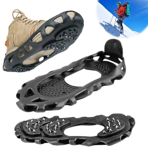 Gripper Spikes for Shoes, Silicone Stainless Steel Crampons for Hiking Boots, Anti Slip Winter Ice Grippers, Universal Non-Slip Gripper Spikes Anti-Slip Over Shoe Durable Cleats (Normal)