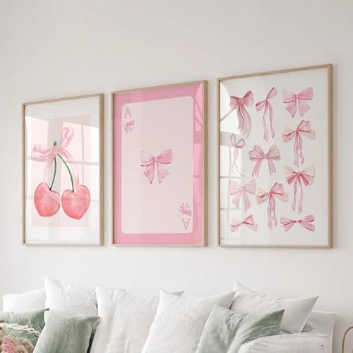 3 Affiche Noeud Rose 30x40cm Poster Nouds Mural Chambre Bebe Fille Tableau Decoration Murale Chambre Enfant Toile Deco Murale Fille Affiche Rose Chambre Cadeau sans Cadre