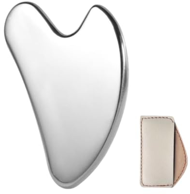 Gua Sha Edelstahl, Gua Sha Stein Gesichtsmassage Werkzeuge, Gua Sha Metall Reduziert Schwellungen Schlankeres Gesicht, Herzform Geschenk Guasha Massageschaber, Hautpflege Geschenk (Silber)