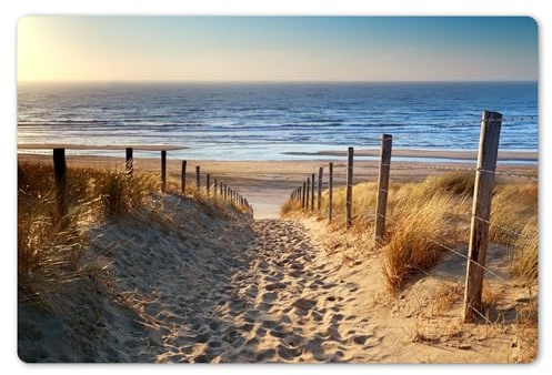 KitchenYeah© Platzsets Abwaschbar 6-Teilig Tischsets Platzdeckchen Platzset | 45x30 cm - Unterlage Tischset Esstisch Edle Tischunterlage Placemat Strand - Dünen - Meer - Sonne