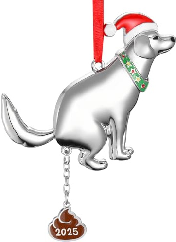 Venhoo Dog Christmas Ornament 2025, Funny Dog Ornaments for Tree Decoration, Naughty Hanging Metal Dog Amusing Xmas Ornament for Indoor Home Holiday Decor Christmas Gag Gifts for Family Friends