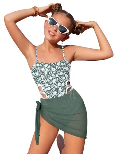 Fulidngzg Badeanzug Mädchen Einteiliger mit Verstellbaren Schultergurten, Modisches Design Kinder Bikini, Einfarbiger Abdeckrock Schwimmanzug Teenager 8-16Jahre
