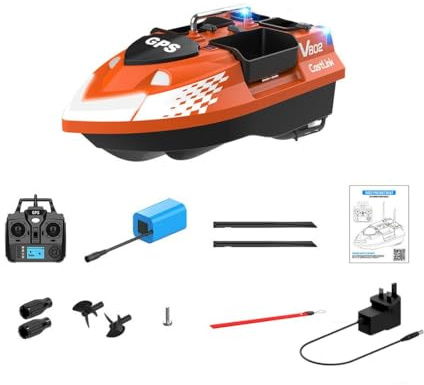 Torquino Advanced GPS RC Bait Boat, V802PRO High-Efficiency RC Fishing Boat with 4 Compartments, 3KG Large Capacity, Led Light, One-key Return, Gift for Fishing Lovers