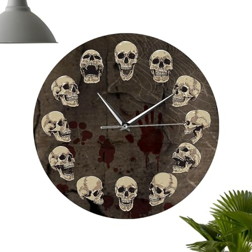 Yidueace Halloween Uhr | Dekorative Halloween Totenkopf Uhr,Batteriebetrieben und Leise Dekoration mit Horror Thema für Wohnzimmer Büro Bauernhaus Innenbereich Weihnachten Küche Zuhause und Badezimmer