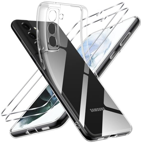 Vauki Klar Hülle für Samsung Galaxy S21 5G, 1 Handyhülle mit 2 Stück Panzer Schutz Glas, Weiche TPU Transparent Silikon Case, Militärischer Schutz Stoßfest Schutzhülle Dünn Durchsichtige Cover
