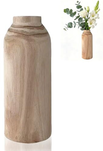 Deko Wohnzimmer Holzvase, Vase Deko Vasen, 25 x 10 cm, Schlafzimmer Blumenvase, Faux Flower Decorative Wooden Home Table Rustic Wooden Vase