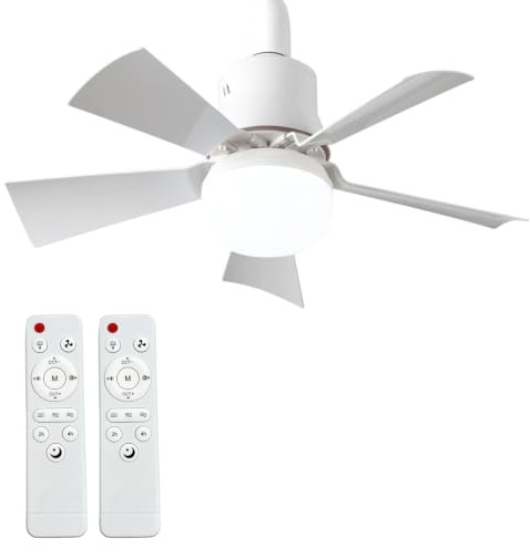 YumSur Ceiling Fans with Lights and Remote,40W E27 Small Ceiling Fan Light,Dimmable Ceiling Fan with 5 Blades,Quiet 3 Speed Fan with Light for Bedroom Living Room (style2 White)
