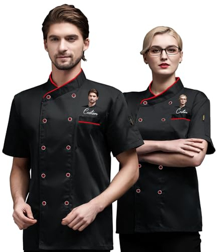 Giacca Cuoco Uomo Personalizzata con Testo/Foto/Logo, per Uomini e Donne | Traspirante, Comoda, 4 Colori, 7 Misure, gli Amanti della Cucina, Design Dettagliato e Pratico