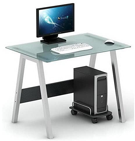 hjh OFFICE 673920 Scrivania con piano in vetro DELPHI Scrivania per computer Scrivania per PC 100x70, vetro satinato/argento