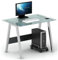 hjh OFFICE 673920 Scrivania con piano in vetro DELPHI Scrivania per computer Scrivania per PC 100x70, vetro satinato/argento