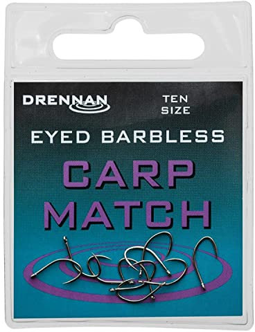 Drennan Carp Match Eyed Barbless Hooks Qty 10 (18)