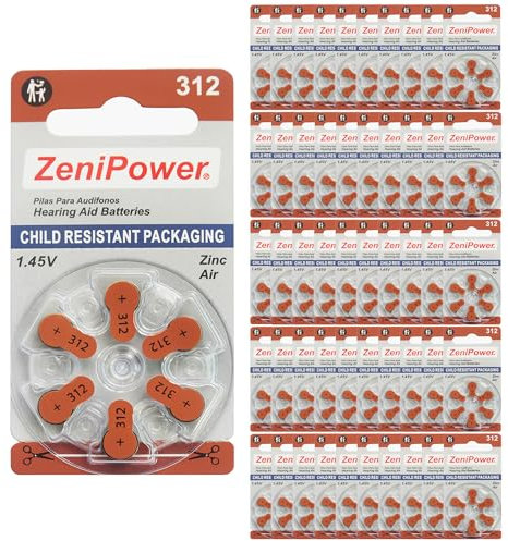 ZeniPower Hearing Aid Batteries Size 312, 50 x 6 Dial Cards = 300 Batteries