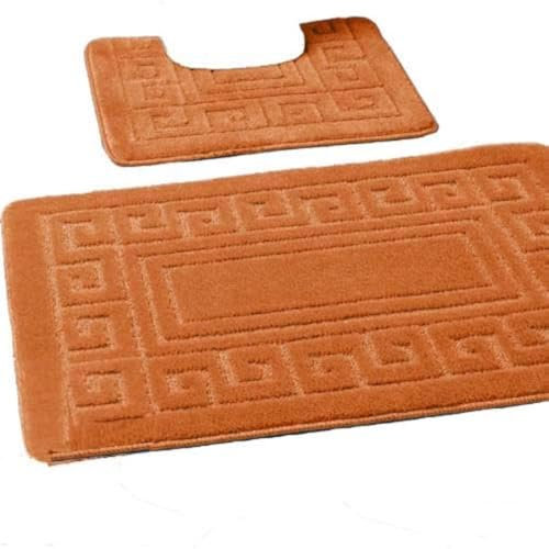 EDS rutschfeste Badematte im griechischen Stil, Bademattenset 2-teilig, enthält 1 Badematte (50 x 80 cm) und einen WC-Vorleger (50 x 40 cm) - Trecotta