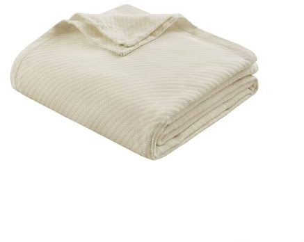 Madison Park Liquid Cotton Luxury Blanket Premium Soft Cozy 100% Ring Spun Cotton For Bed, Couch or Sofa, Full/Queen, Ivory