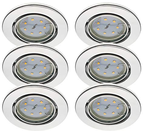 Trango 6er Set Einbaustrahler in Chrom Rund 6729-068M3-12V incl. 6x 3W LED Modul 12Volt AC/DC nur 3cm Einbautiefe zum Ersetzen 12Volt MR16 & G4 Halogen Leuchtmittel