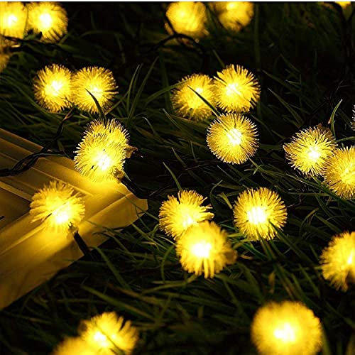 Outdoor Solar Lights 16ft 20 LED Dandelion Ball String Fairy Light Dandelion Ball Solar Power Waterproof Lights for Outside Garden Camping Patio Party Christmas (Warm White)
